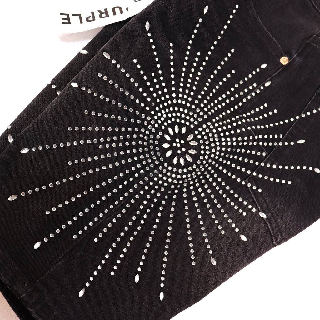 PURPLE Rhinestone Burst Denim Shorts ¡ª detail