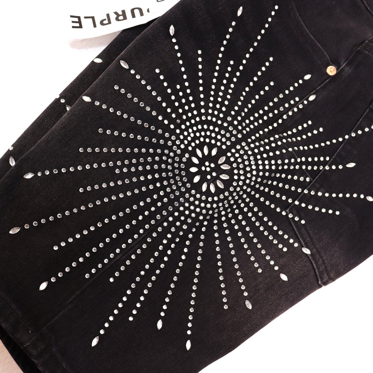PURPLE Rhinestone Burst Denim Shorts ¡ª detail