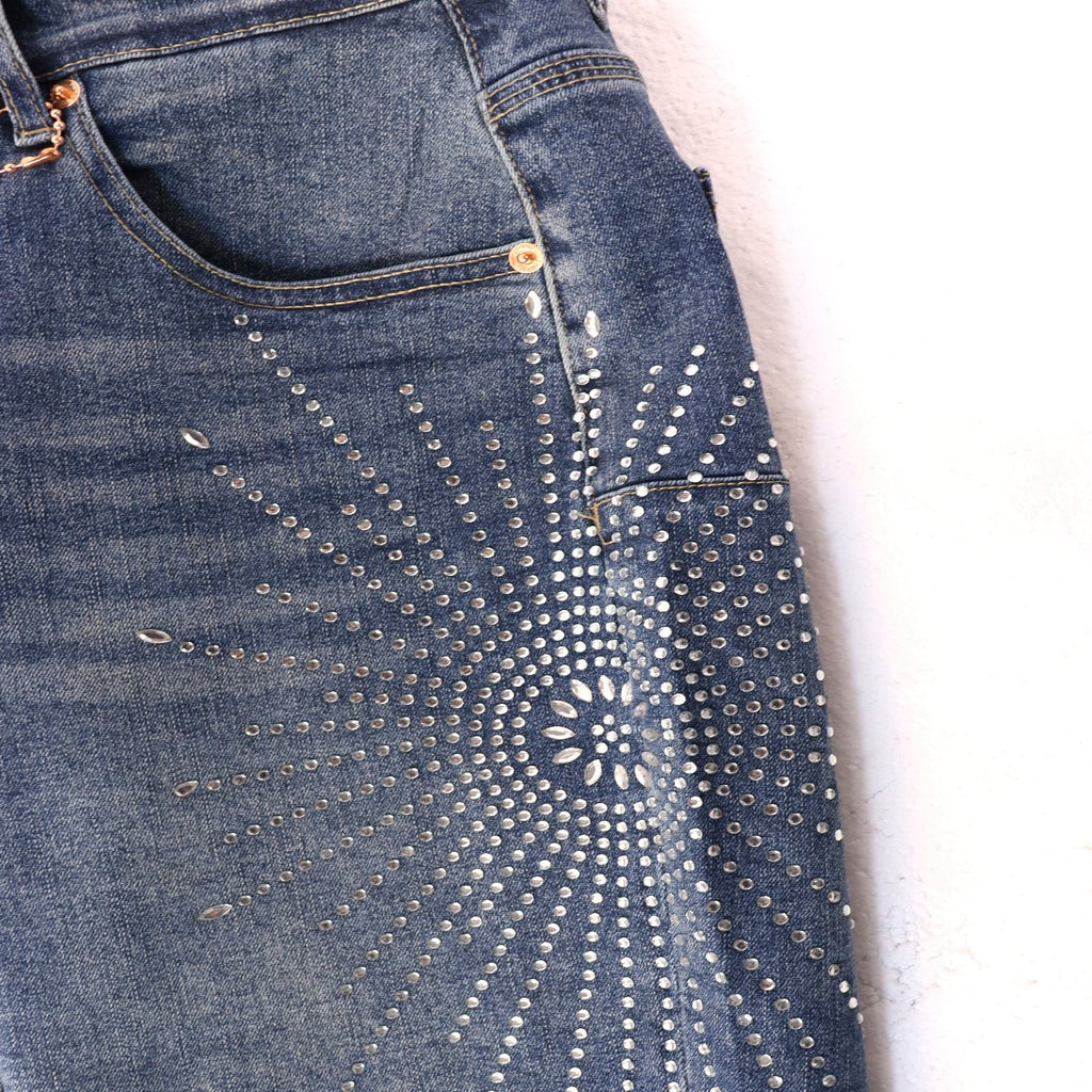 PURPLE Rhinestone Burst Denim Shorts ¡ª detail