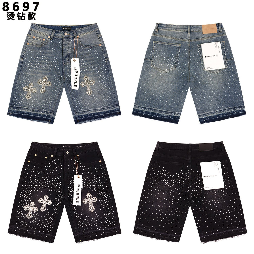PURPLE Rhinestone Bow Cross Denim Shorts ¡ª comparison