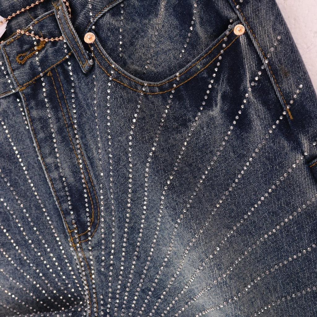 PURPLE Rhinestone Washed Denim Shorts ¡ª detail