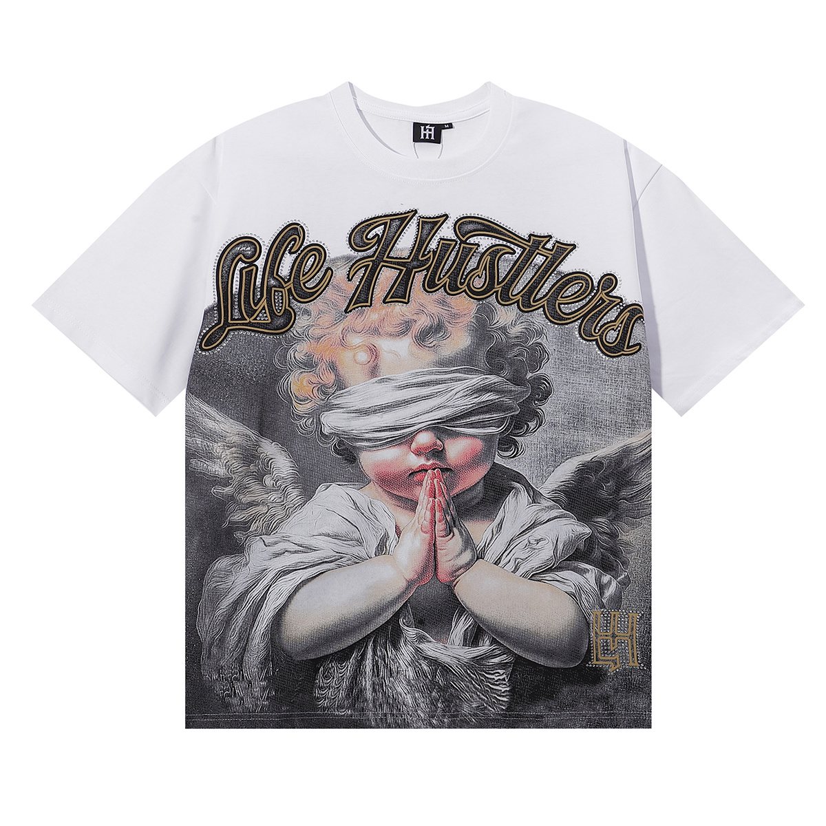 Life Hustlere Praying Angel Rhinestone Graphic T-Shirt ¡ª front