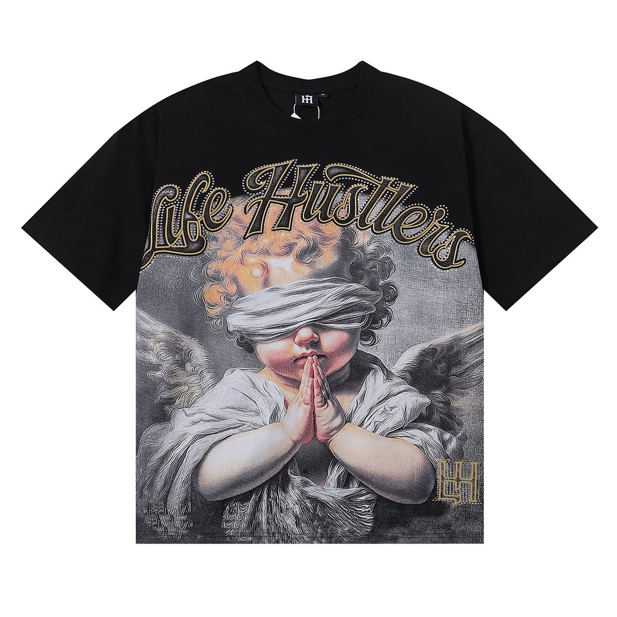 Life Hustlere Praying Angel Rhinestone Graphic T-Shirt ¡ª hero