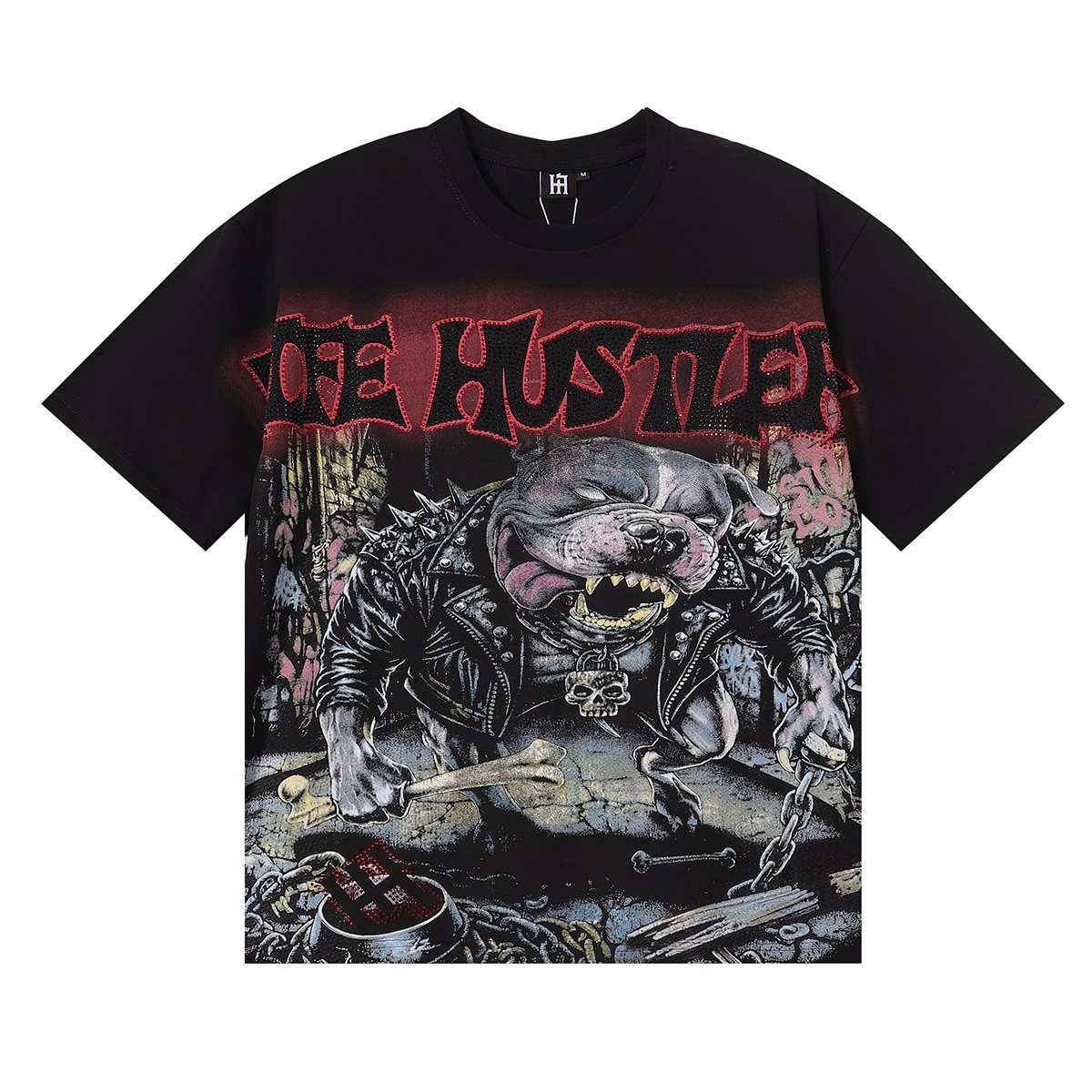 Life Hustlere Angry Pitbull Rhinestone Graphic T-Shirt ¡ª hero