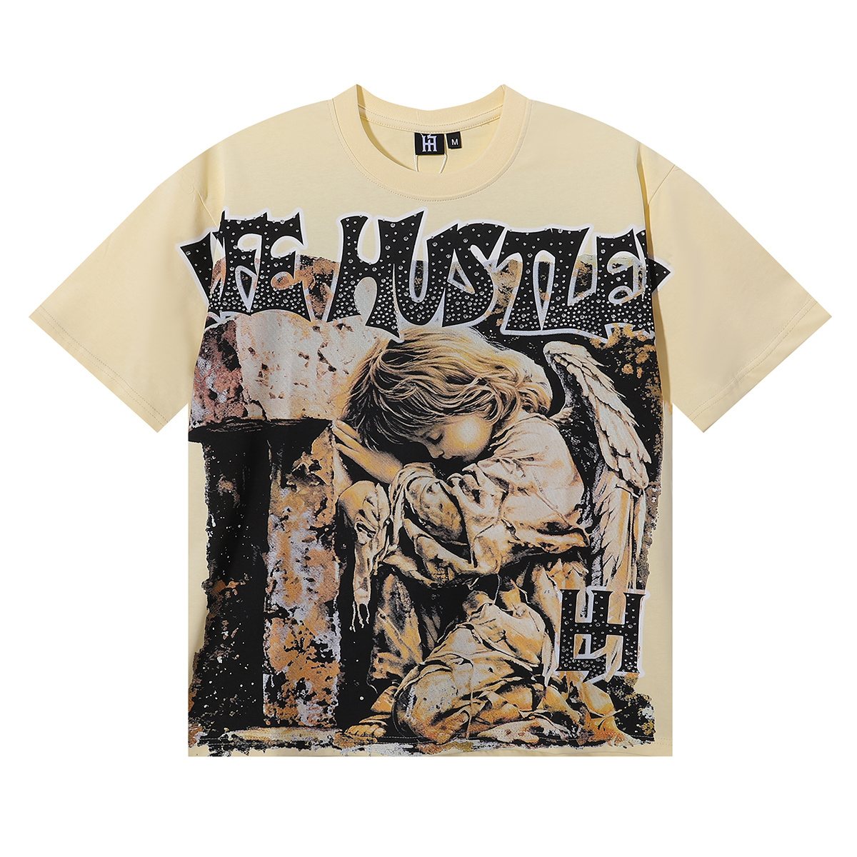 Life Hustlere Praying Angel Rhinestone Graphic T-Shirt ¡ª front