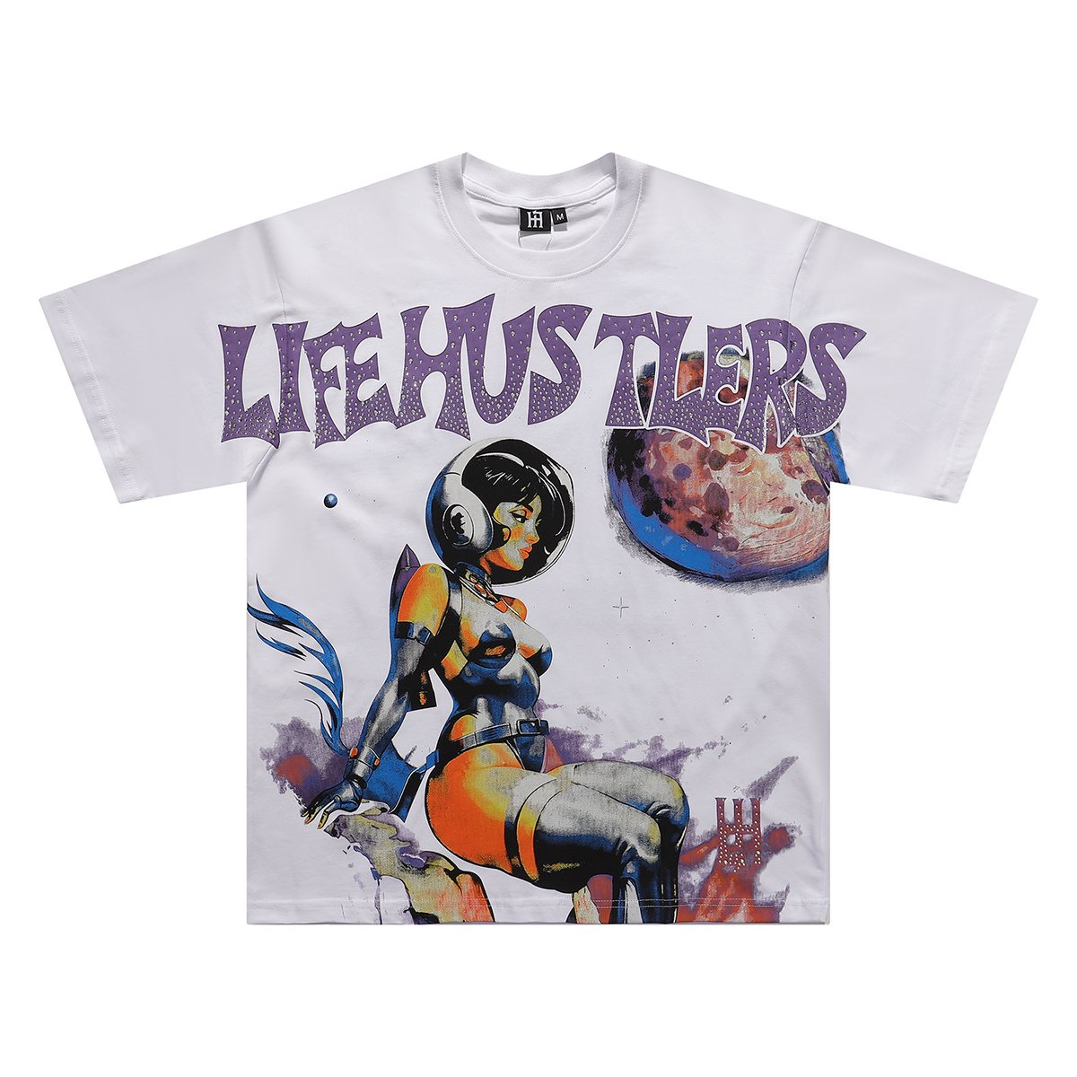 Life Hustlere Sexy Astronaut Rhinestone-Style Graphic T-Shirt ¡ª front