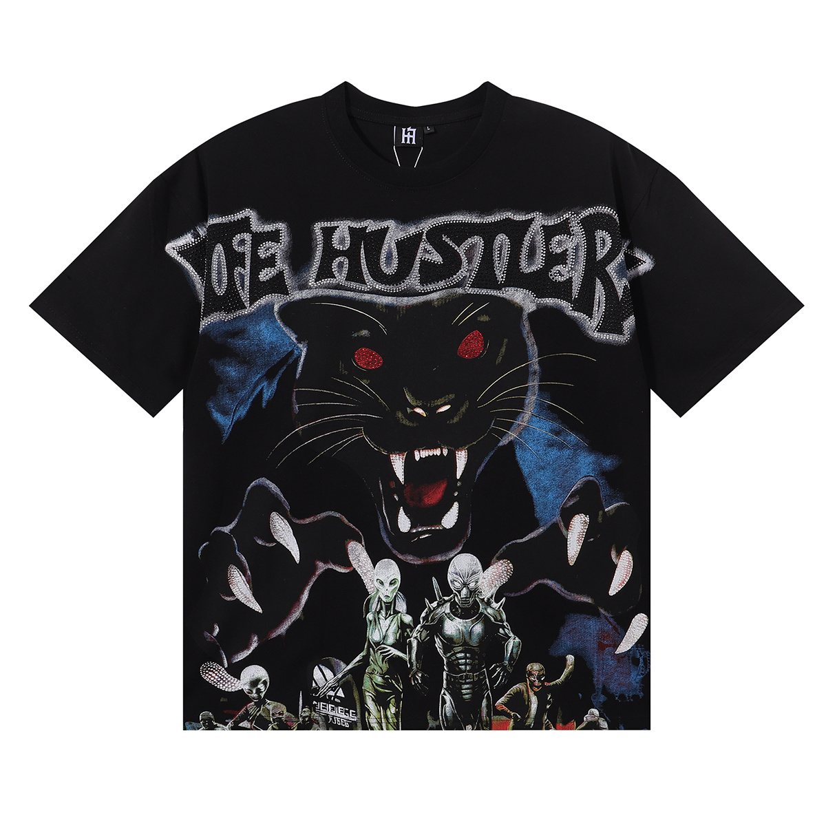 Life Hustlere Rhinestone Panther Graphic T-Shirt ¡ª front