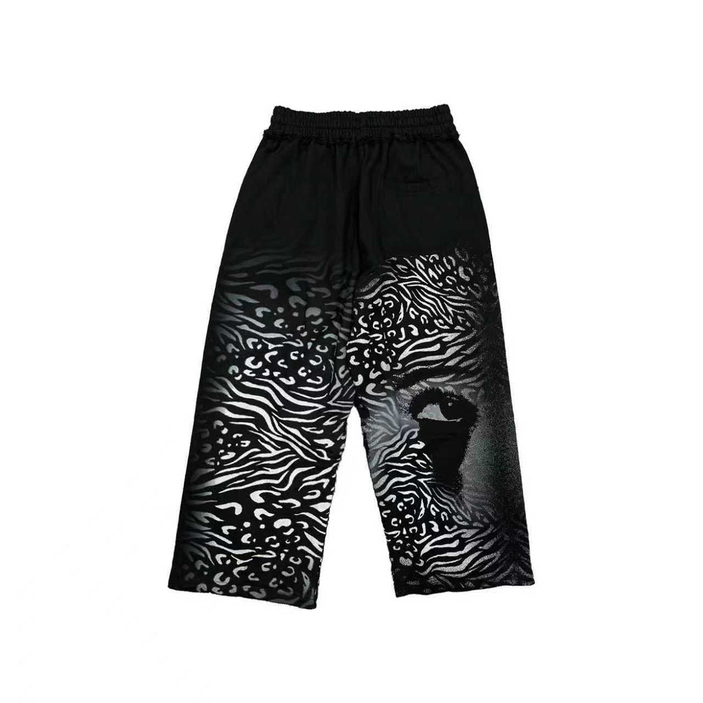 MIXED EMOTION Abstract Face Print Wide-Leg Pants ¡ª back