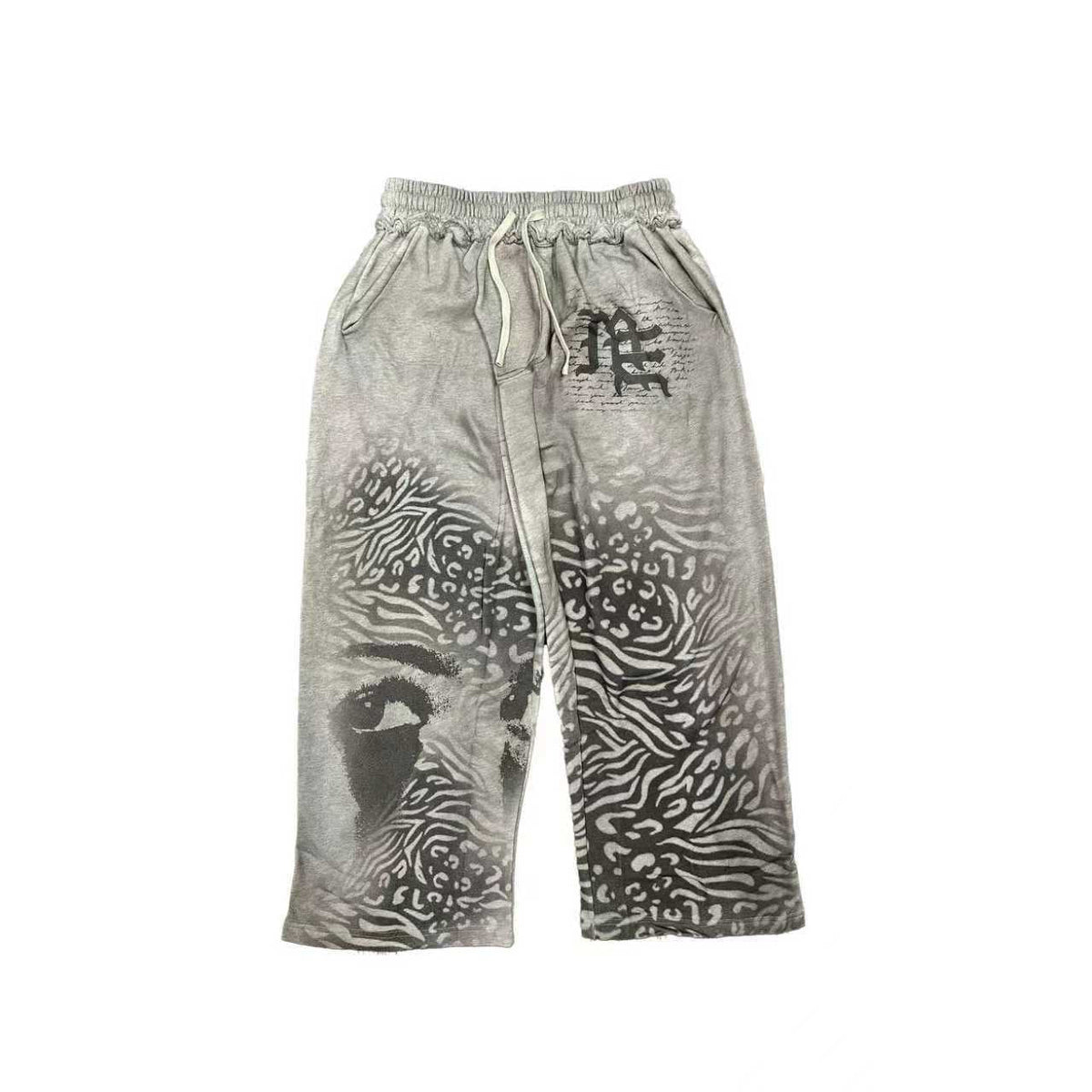 MIXED EMOTION Abstract Face Print Wide-Leg Pants ¡ª front