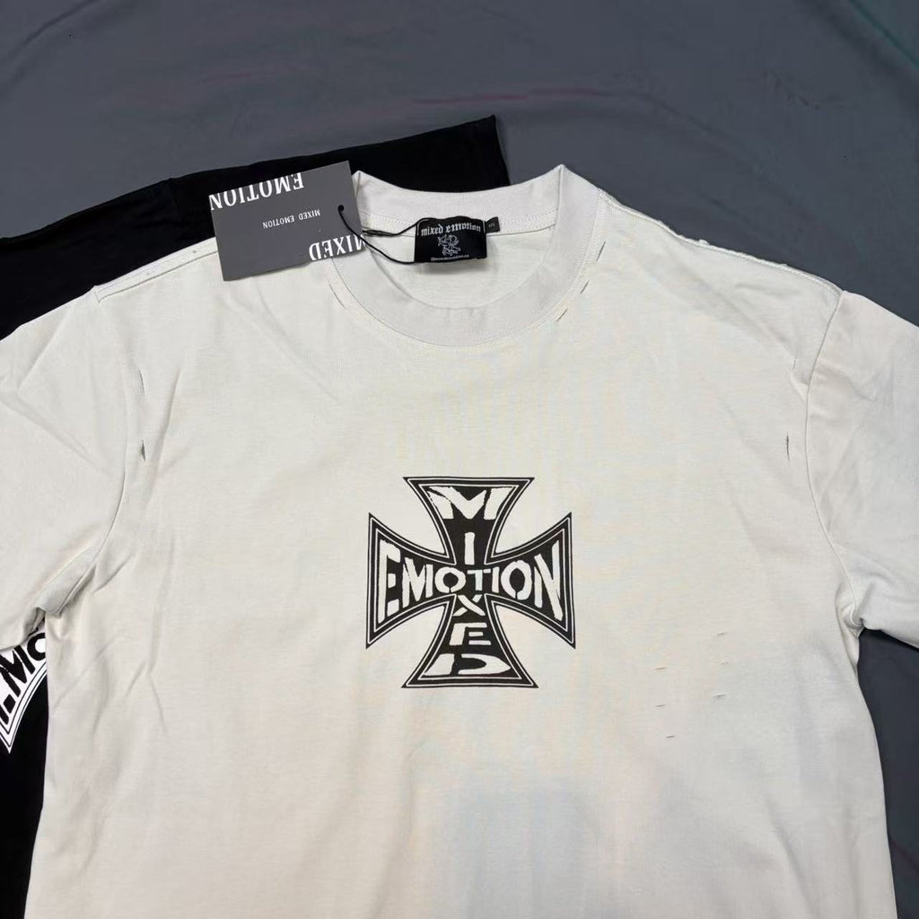 MIXED EMOTION Cross Graphic Distressed T-Shirt ¡ª hang_tag