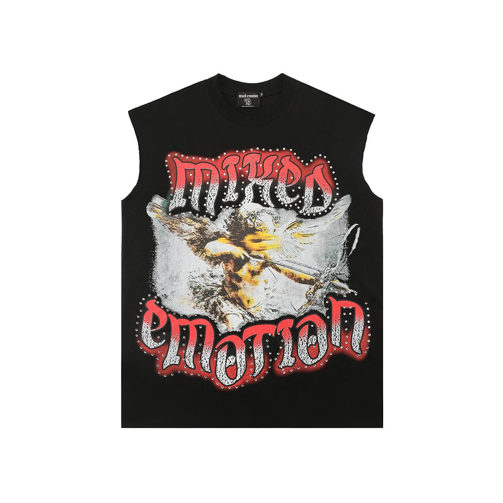 MIXED EMOTION Gothic Rhinestone Sleeveless Graphic T-Shirt ¡ª front