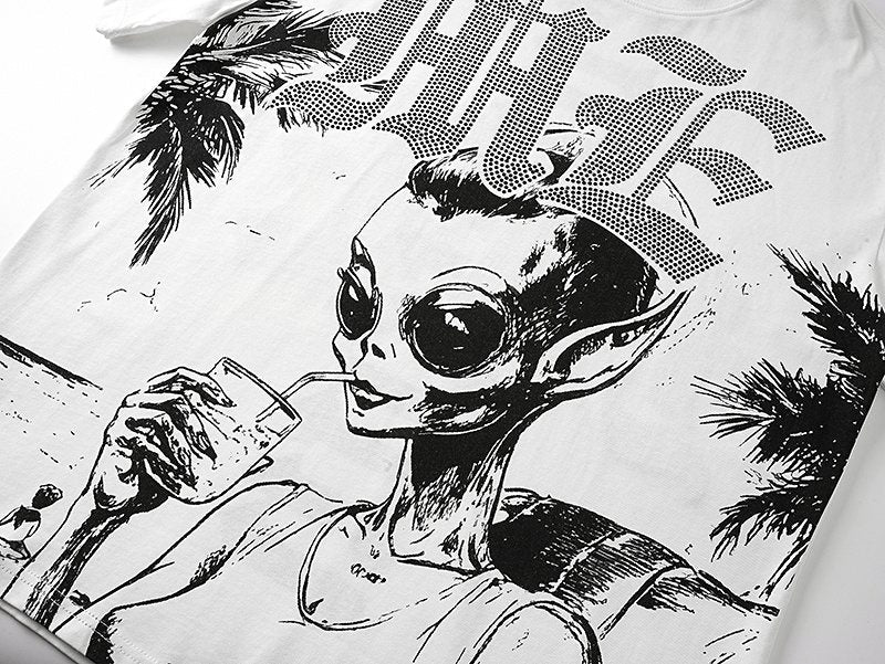 Mixed Emotions Alien Palm Tree Graphic T-Shirt ¡ª detail