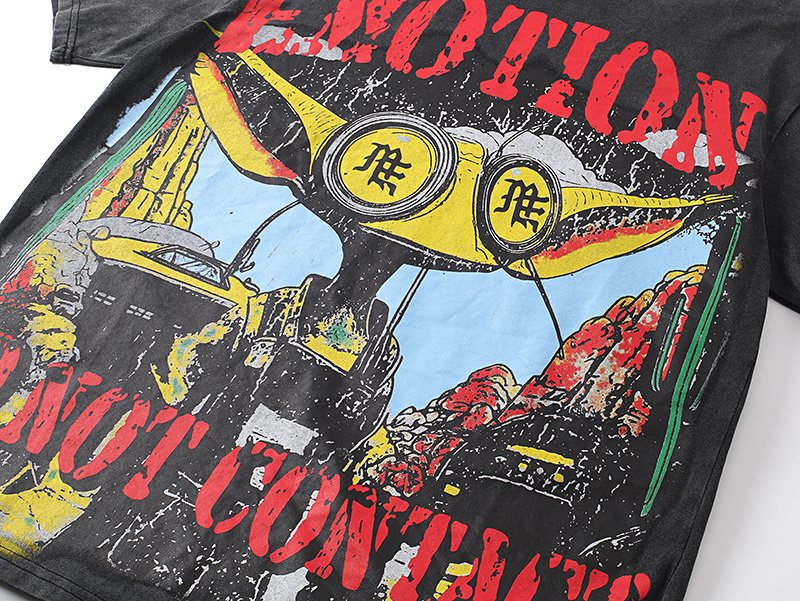 MIXED EMOTION Washed Black Distressed Graphic T-Shirt ¡ª detail