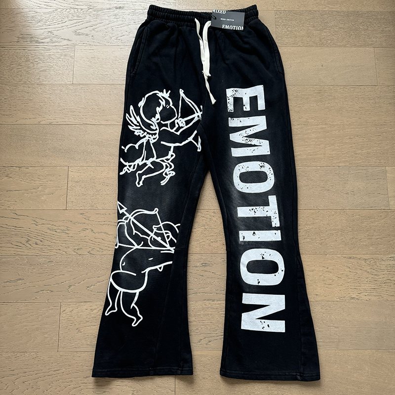 MIXED EMOTION Washed Graphic Flared Pants ¡ª front