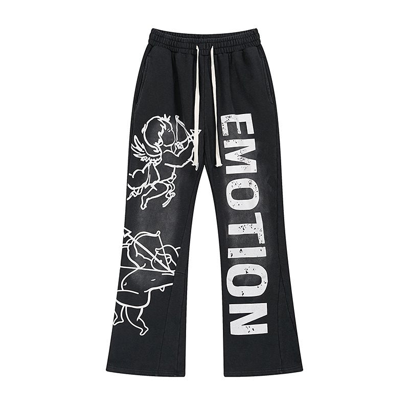 MIXED EMOTION Washed Graphic Flared Pants ¡ª front