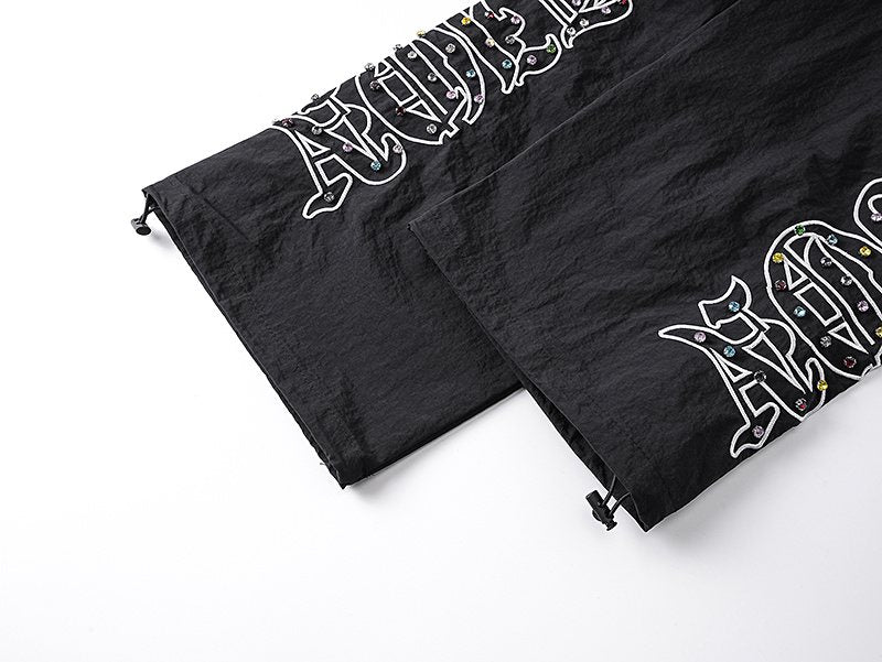 MIXED EMOTION Black Graphic Drawstring Pants ¡ª detail