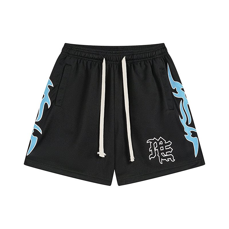 MIXED EMOTION Flame Graphic Drawstring Shorts ¡ª front