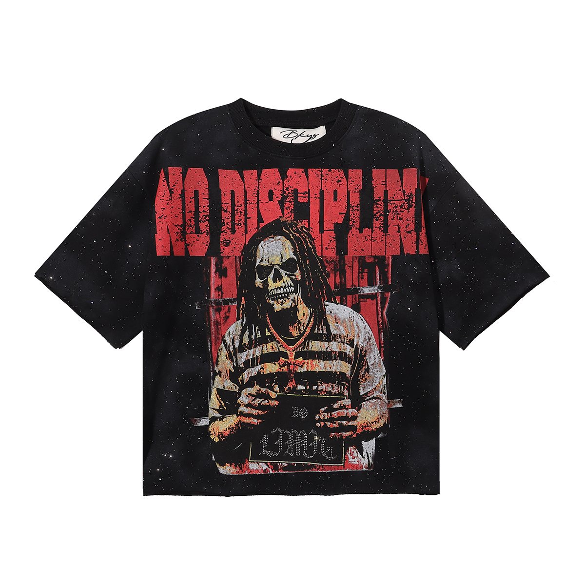 BKYS Revival No Discipline Rhinestone Skull Graphic Cropped T-Shirt ¡ª front