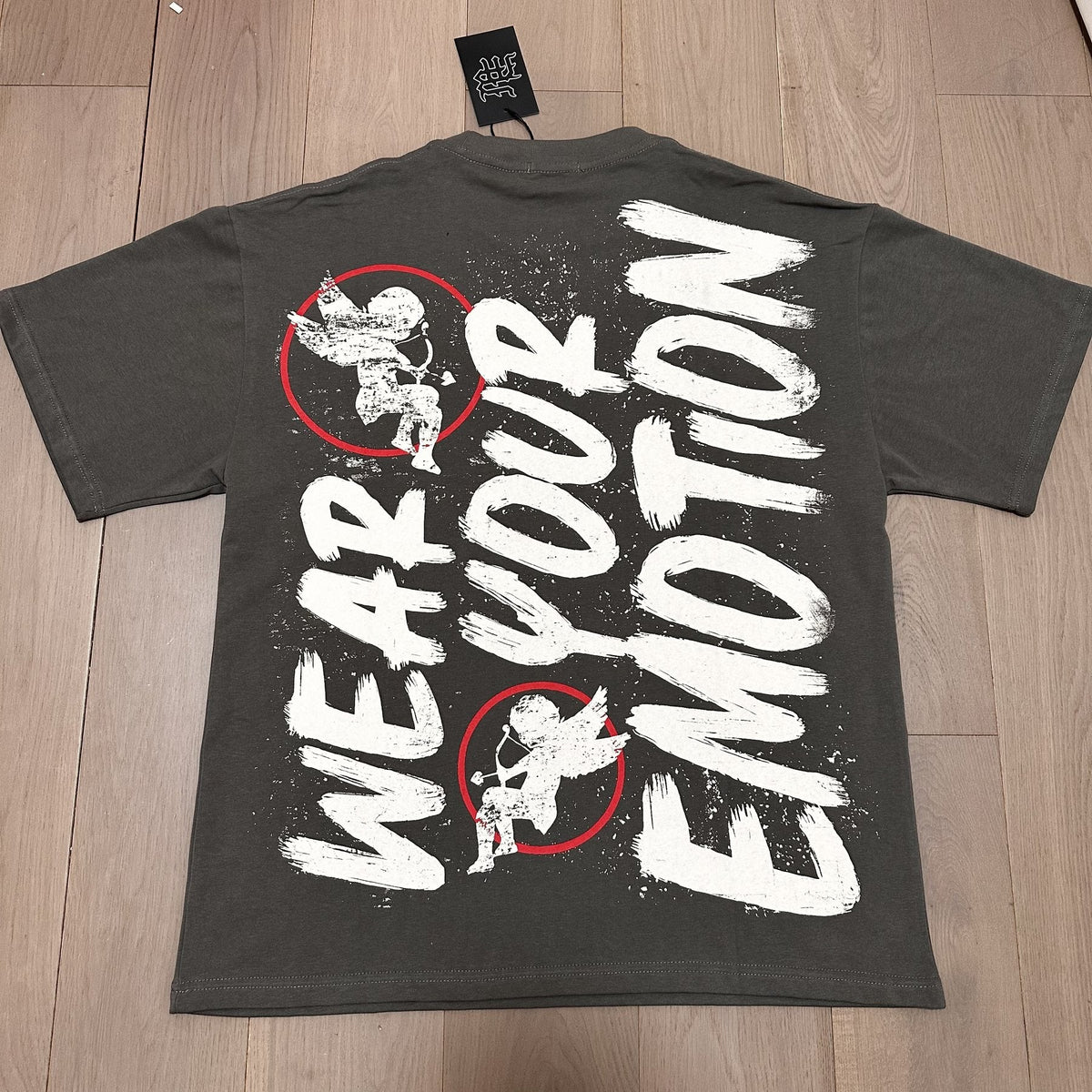 MIXED EMOTION Charcoal Gray Front & Back Graphic T-Shirt ¡ª back