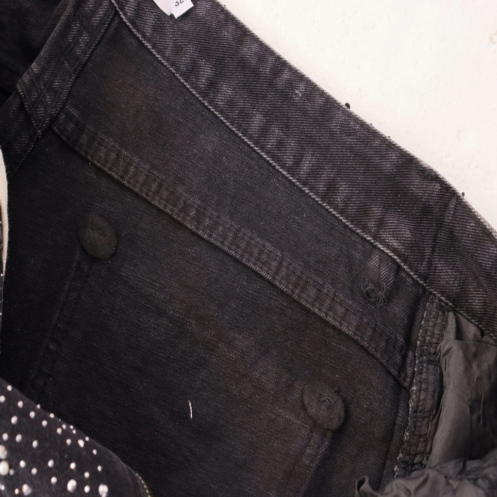 VALE Pearl-Studded Washed Denim Shorts ¡ª detail