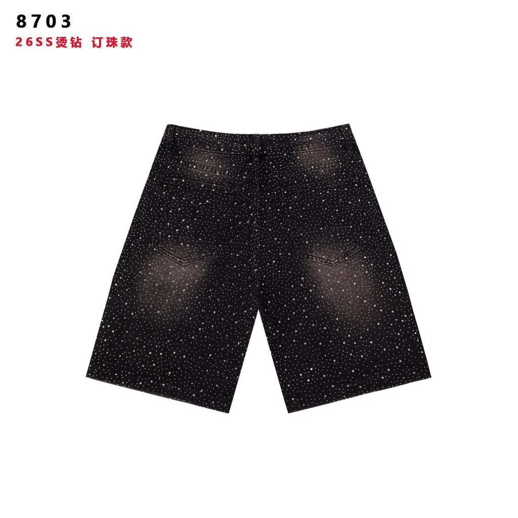 VALE Pearl-Studded Washed Denim Shorts ¡ª back