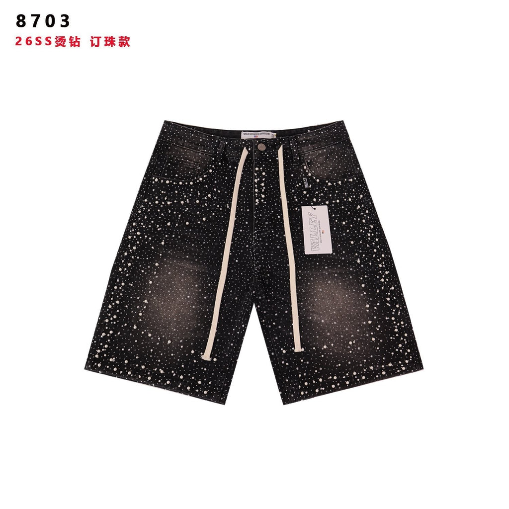 VALE Pearl-Studded Washed Denim Shorts ¡ª hero