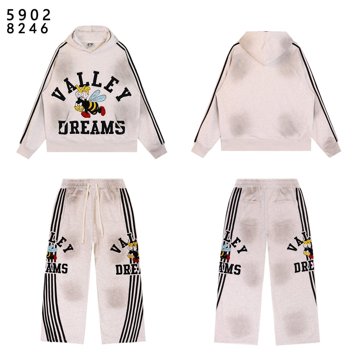 VALE USA Bee Embroidered Striped Hoodie & Sweatpants Set ¡ª front