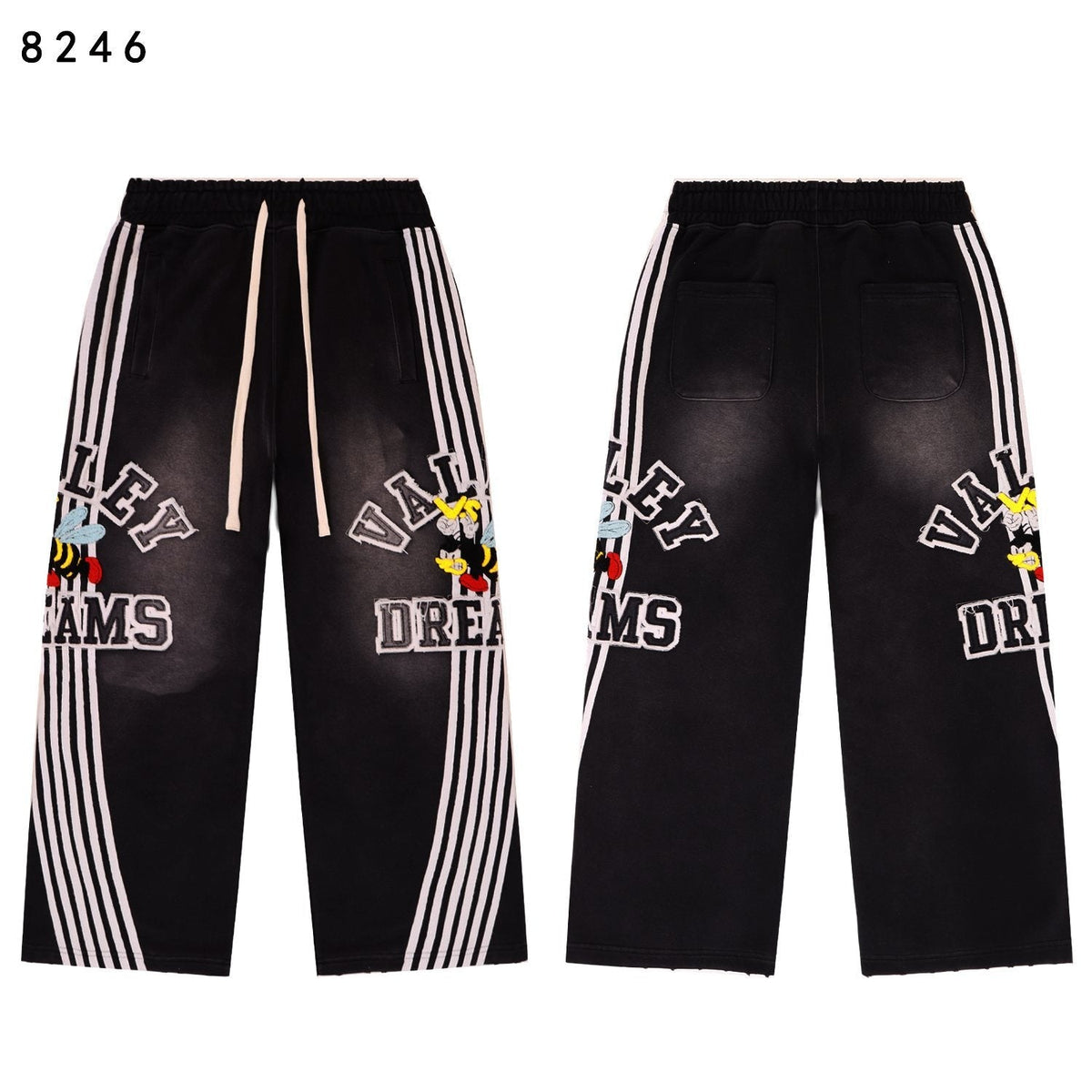 VALE USA Bee Embroidered Striped Hoodie & Sweatpants Set ¡ª detail
