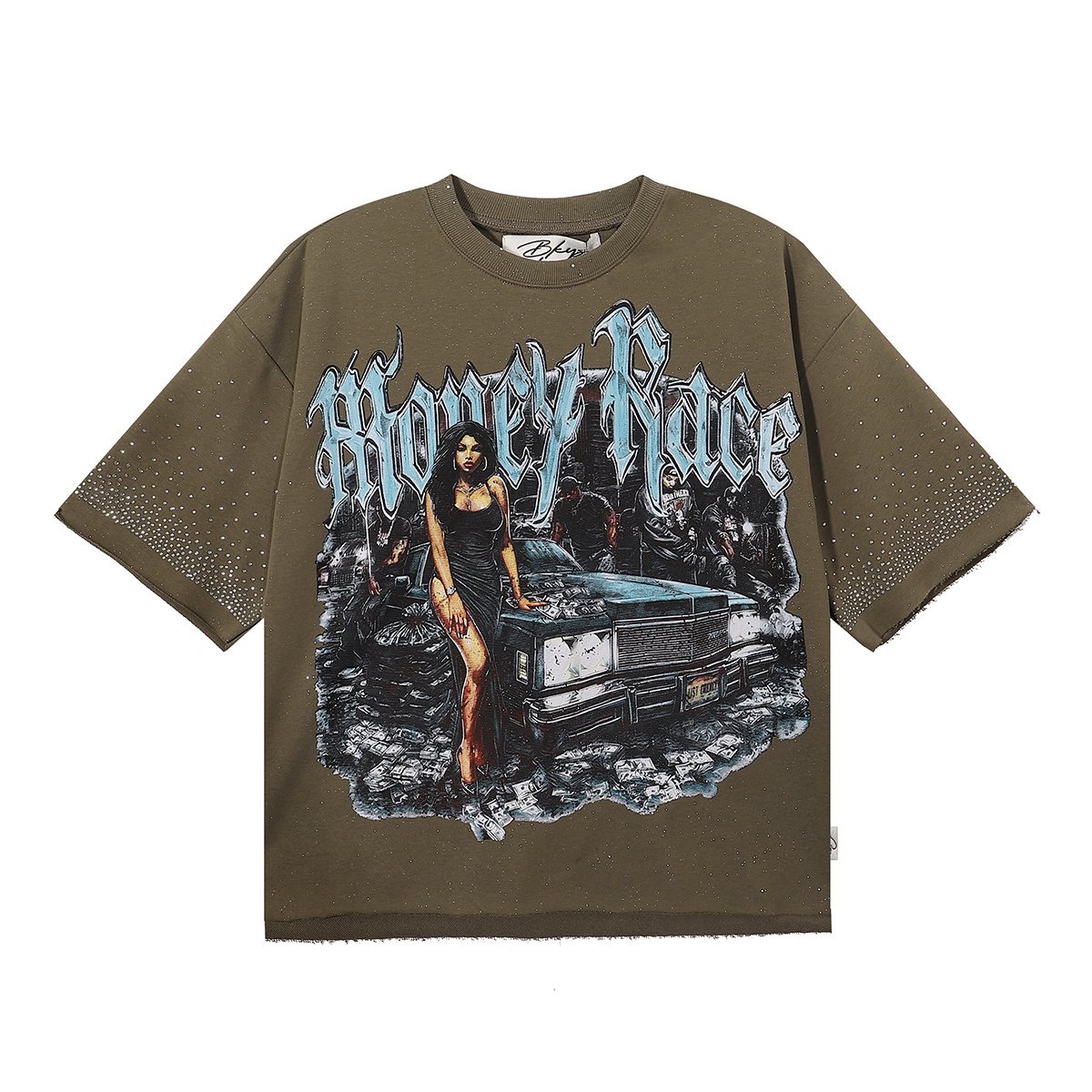 BKYS Revival Money Race Rhinestone Cropped Short-Sleeve T-Shirt ¡ª front