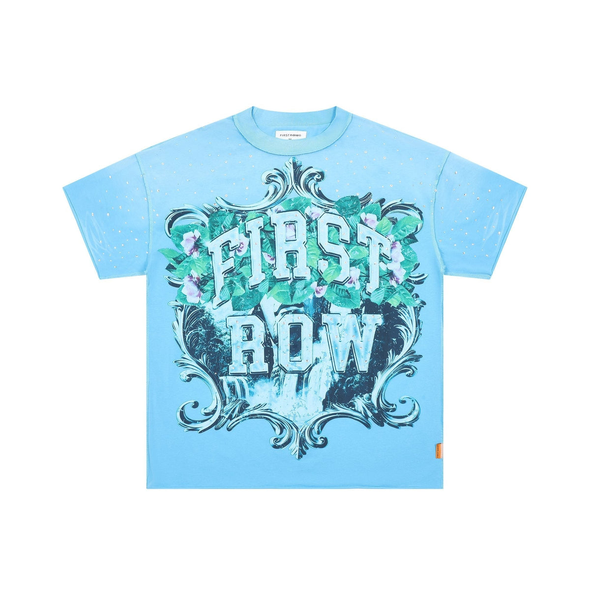 FIRST ROW Sky Blue Rhinestone Front & Back Graphic T-Shirt ¡ª hero