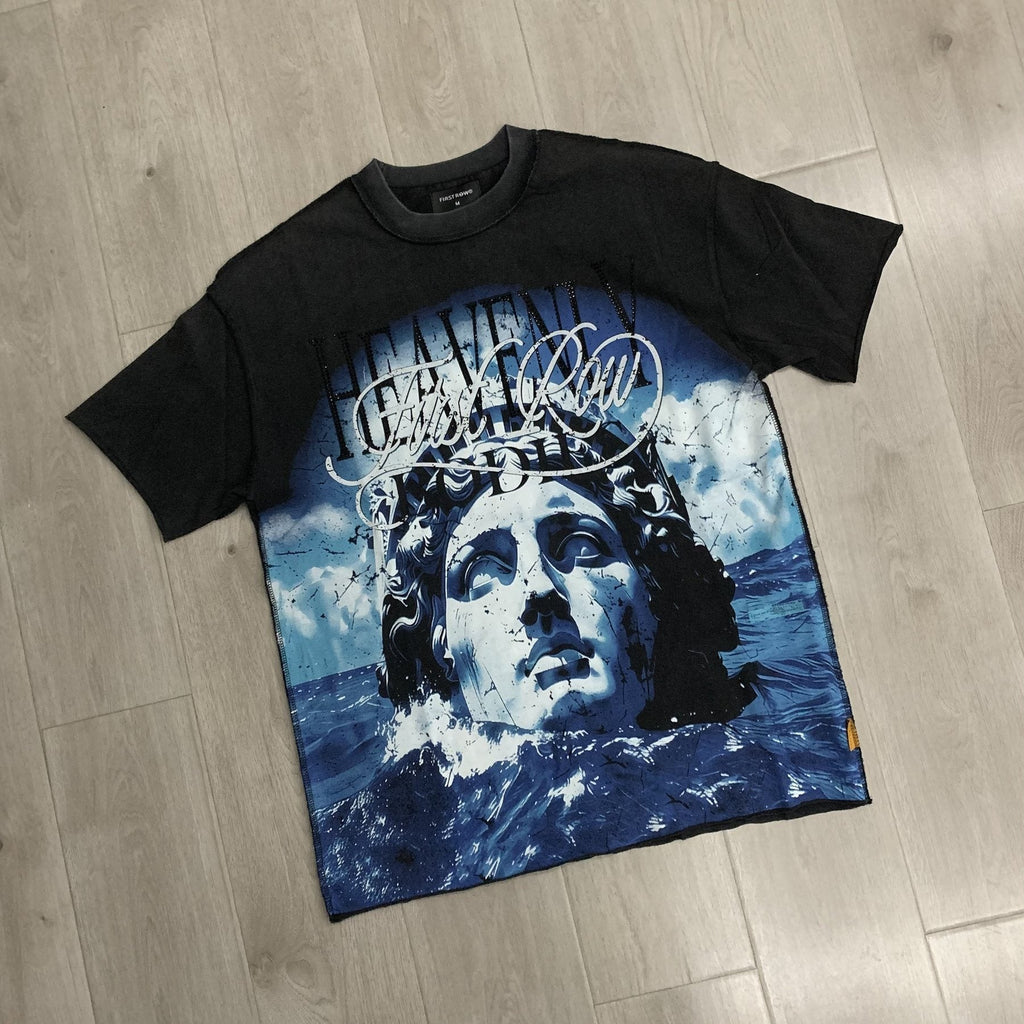 FIRST ROW Distressed Rhinestone Graphic T-Shirt ¡ª front