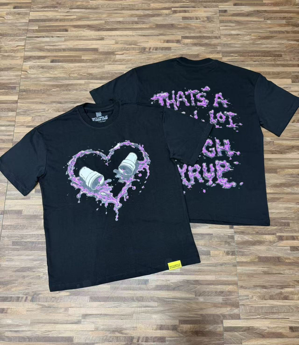 THAT'S A AWFUL LOT OF COUGH SYRUP Purple Front and Back Graphic T-Shirt ¡ª context