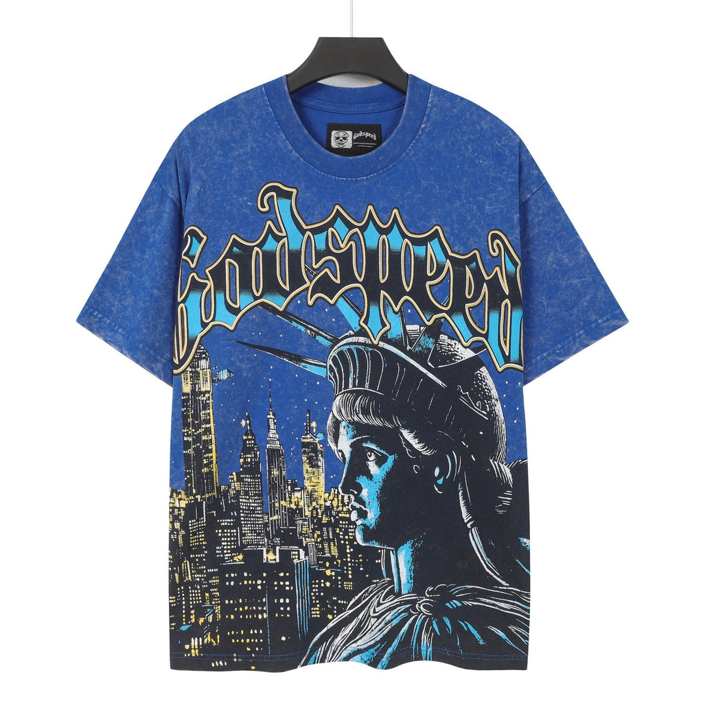 Godspeed Statue of Liberty Skyline Graphic T-Shirt ¡ª front