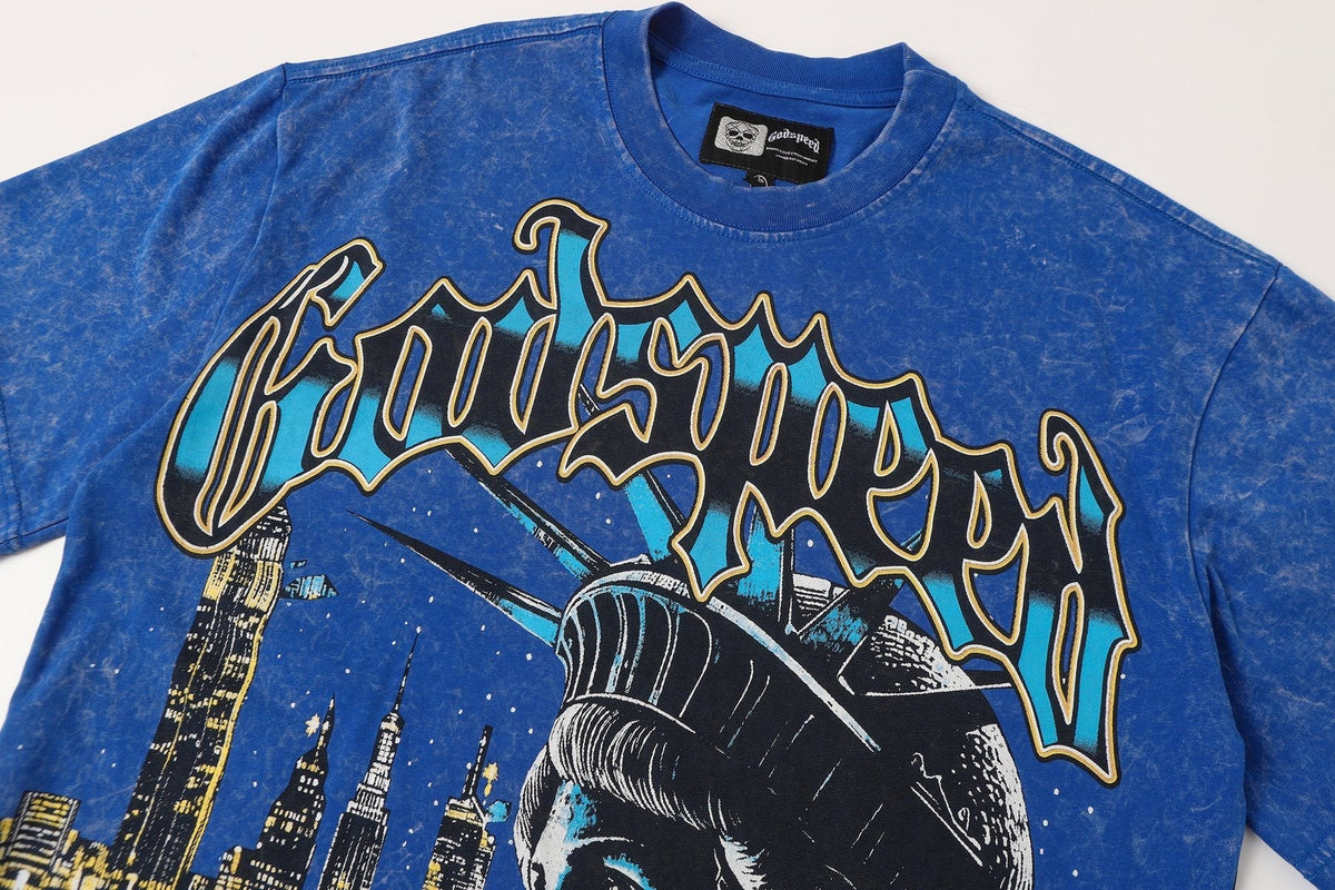 Godspeed Statue of Liberty Skyline Graphic T-Shirt ¡ª detail