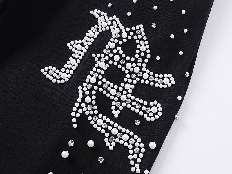 Mixed Emotion Rhinestone Logo Sweatpants ¡ª detail
