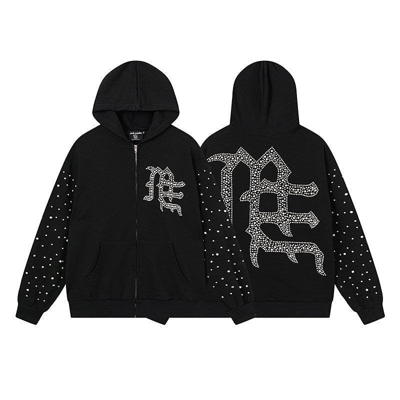 MIXED EMOTION Rhinestone Graphic Zip Hoodie ¡ª hero