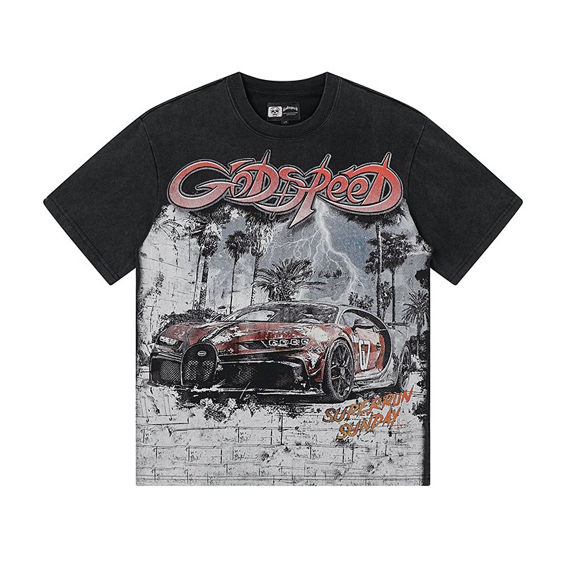 Godspeed Super Run Sunday Car Graphic Short-Sleeve T-Shirt ¡ª front