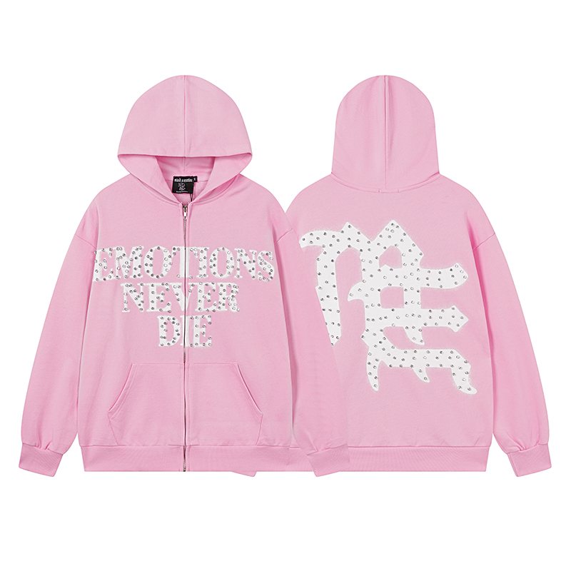 MIXED EMOTION Pink Rhinestone Zip Hoodie ¡ª hero