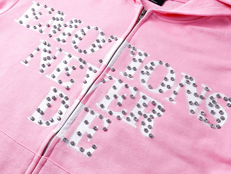 MIXED EMOTION Pink Rhinestone Zip Hoodie ¡ª detail