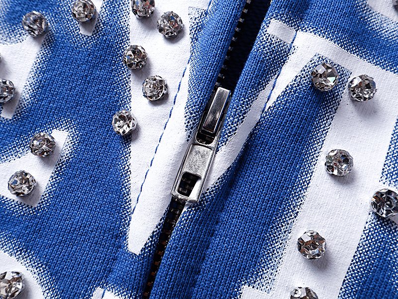 MIXED EMOTION Blue Rhinestone Zip Hoodie ¡ª detail