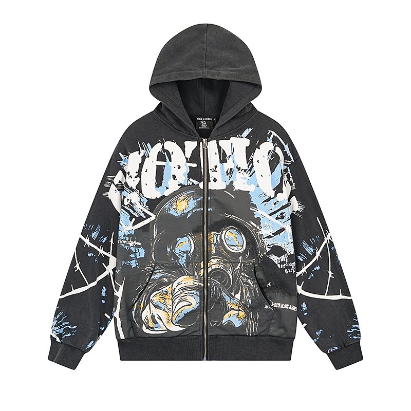 MIXED EMOTION Washed Black Graphic Zip Hoodie ¡ª hero