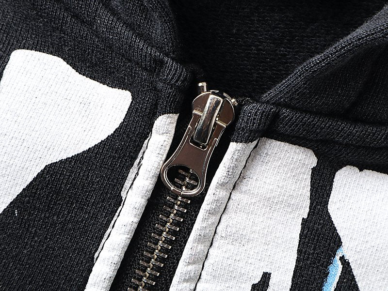 MIXED EMOTION Washed Black Graphic Zip Hoodie ¡ª detail