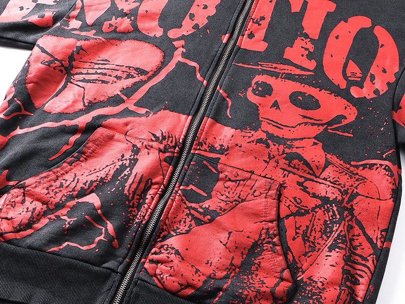 MIXED EMOTION Red Graphic Zip Hoodie ¡ª detail