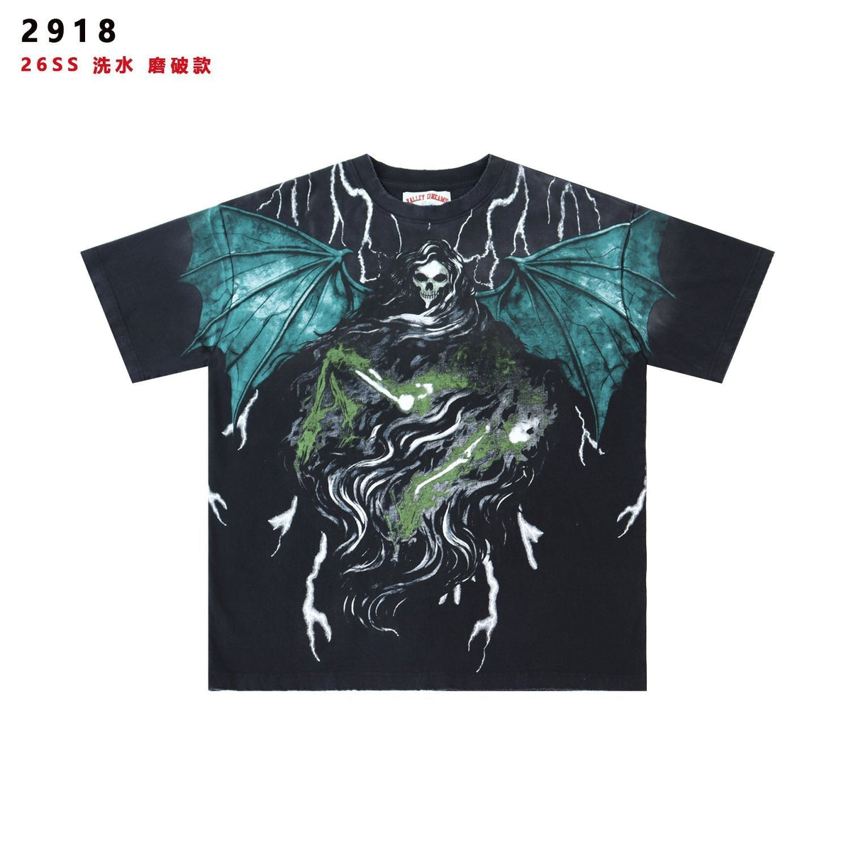 Valley Dreams Gothic Bat Skull Graphic T-Shirt ¡ª front