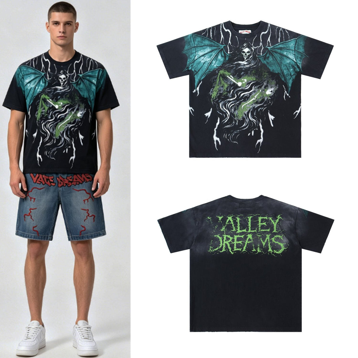 Valley Dreams Gothic Bat Skull Graphic T-Shirt ¡ª context