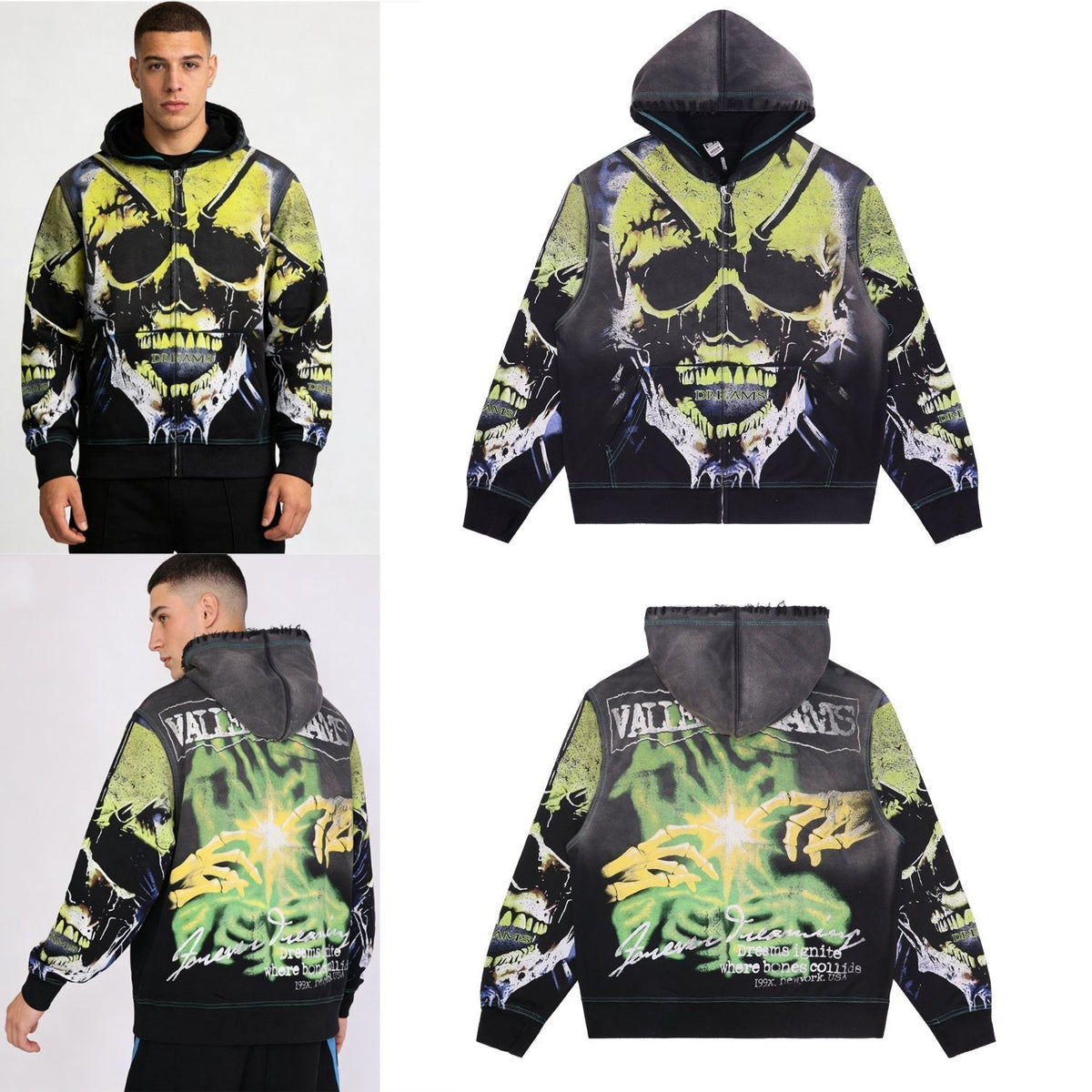 VALE USA Valley Dreams Skull Graphic Zip Hoodie ¡ª context