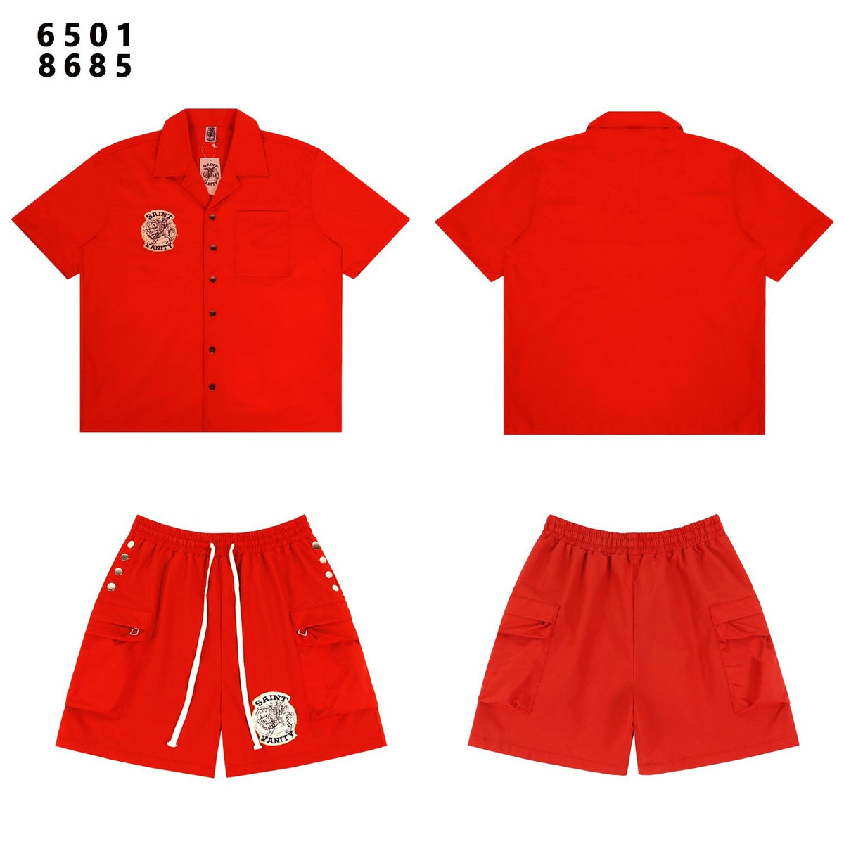 SAINT Tiger Patch Camp-Collar Shirt & Shorts Set ¡ª front