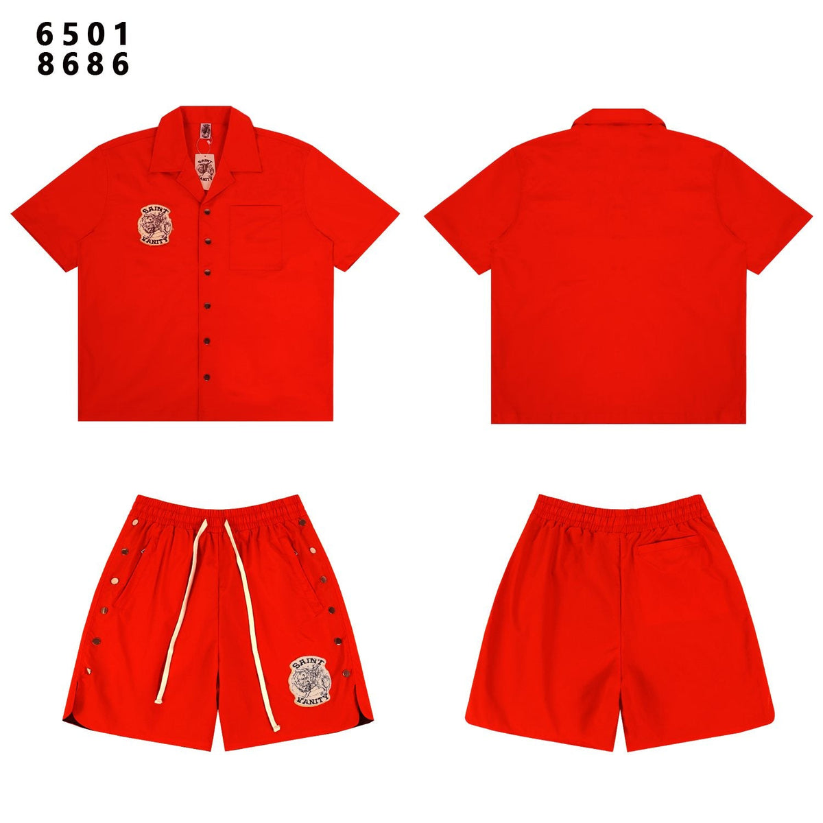 SAINT Tiger Patch Short-Sleeve Shirt & Shorts Set ¡ª front