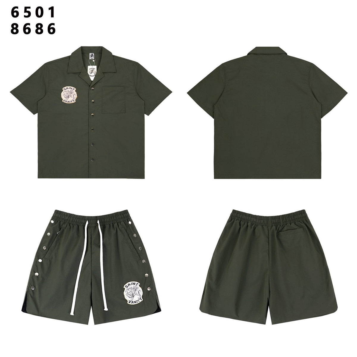 SAINT Tiger Patch Short-Sleeve Shirt & Shorts Set ¡ª front