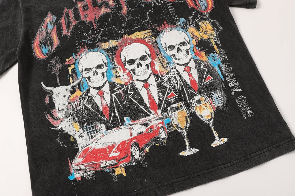 Godspeed Washed Black Skull Car Graphic T-Shirt ¡ª detail